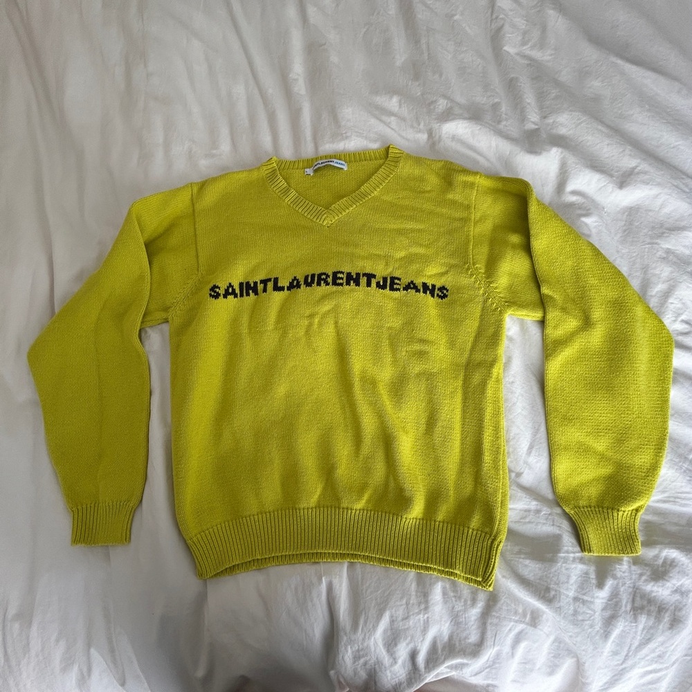 Saint Laurent Bright Green-Yellow V-Neck Sweater